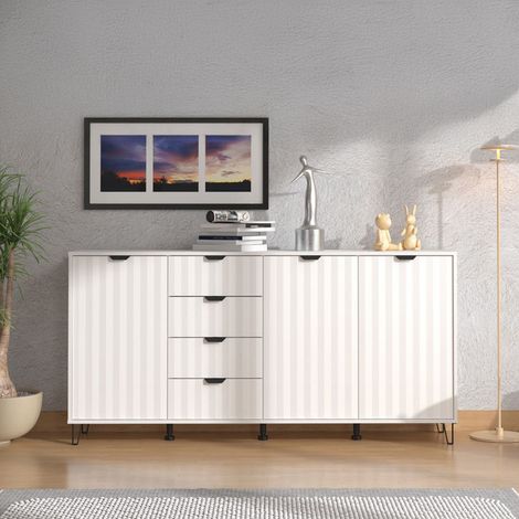 Alacena Paglieta, Aparador 3 Estantes, 4 Cajones, 3 Puertas, 182.5x40x90.5h cm Blanco (1/5)