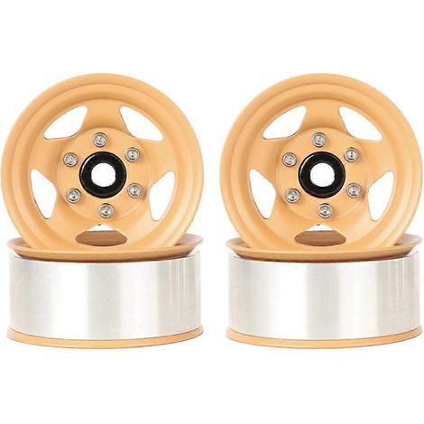 4 jantes Beadlock métalliques 1,55" à 5 rayons pour voitures RC 1/10 D90 CC01 LC70 MST, jaunes (1/5)
