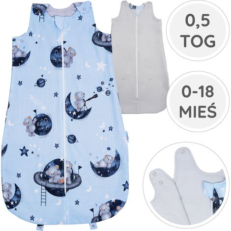 BabyU, Saco de dormir ajustable para bebé, de algodón y muselina, 0.5 TOG, tallas de 0 a 18 meses. (1/5)