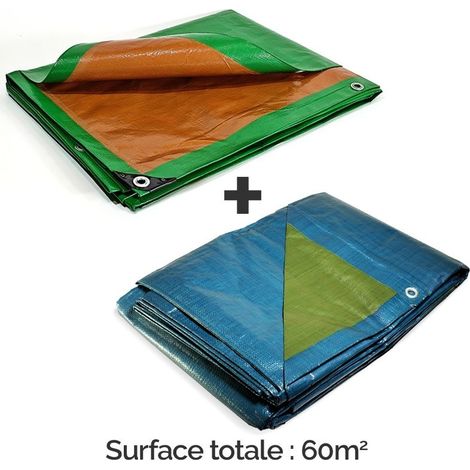 KALEMBAL Pack Bâches Industrielles 60m2 (1 bâche très Résistante + 1 bâche Résistante)