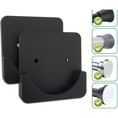Black Shower Curtain Rod Bracket (2 Pack), Adhesive Rod Mount, No Drilling Required, Wall Mounted Shower Curtain Rod Bracket, with Screws, Suitable for Bathrooms, Bedroom (1/4)