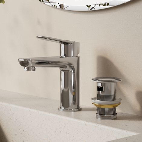 EVERSTEIN Wasserhahn Waschtischarmatur Ablaufgarnitur Waschbeckenarmatur Badarmatur: Chrom Ablaufgarnitur im Set, Waschtisch Wasserhahn Messingkörper, Keramikventil Luftsprudler G3/8 G1/2 Badezimmer