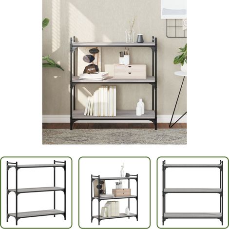vidaXL Bücherregal Metall - Bücherregal 3 Böden Grau Sonoma 80x30x86 cm Holzwerkstoff (1/5)