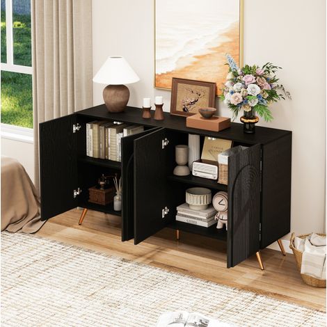 Mueble zapatero negro 150 x 38 x 83 cm, puertas arqueadas y patas de metal HAVRYA (1/5)