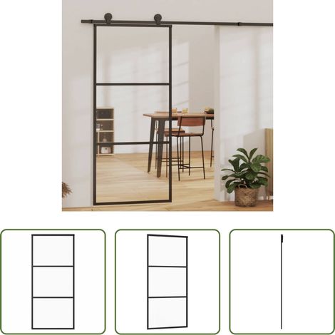 vidaXL Aluminium - Porte coulissante Verre ESG et aluminium 90x205 cm Noir (1/5)