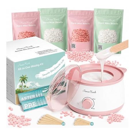 iFanzeTech Wax Heater Epilation Device: Waxing Kit with 400 g Wax Beads and Silicone Bowl, Heater 10 Mins, for Jersey, Face, Body, Beginners (Pink) (1/5)