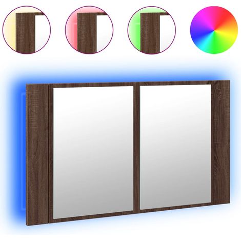 Armoire à miroir de salle de bain - Meuble de rangement LED chêne marron 80x12x45 cm fr2838 - Maison La Vie (1/5)