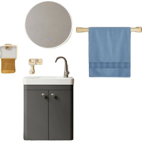 Ensemble d'accessoires de salle de bain, ensemble de 5 pièces, barre à serviettes 60 cm, anneau à serviette 16 cm, porte-papier toilette 16 cm, crochets inclus (1/5)