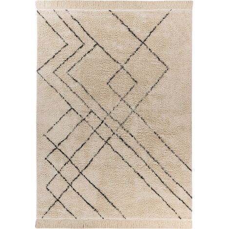 Tappeto Mylen in cotone crema e nero con frange (1/4)
