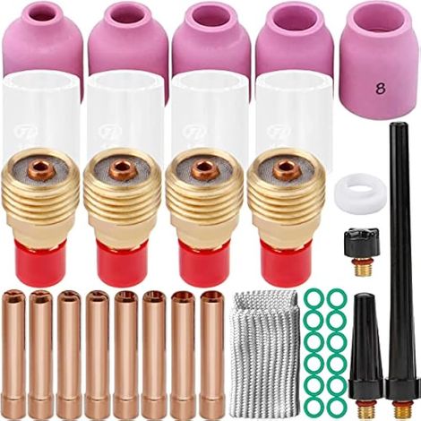 38Pièces Kit de lentilles à gaz pour torche de soudage TIG 10, pour accessoires de torche de soudage Tig Stubby Gas Lens Collets Body Buse en alumine pour DB SR WP 9 20 25 (1/5)