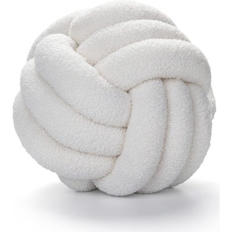 Coussin Boule Blanc Cassé 28 cm de Diamètre, Coussin Décoratif au Design Nœud Doux, Déco Moderne et Élégante pour Canapé et Chambre (1/5)