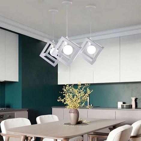 U-DO LOT DE 3 Lustre Intérieur design Vintage 1628cm Suspension forme Carré en Métal Blanc pour Entrée Salle à manger (1/4)