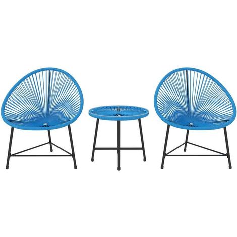 Salon de jardin en résine tressée pour 2 personnes avec plateau en verre trempé, idéal pour balcon et terrasse, couleur bleue. (1/5)