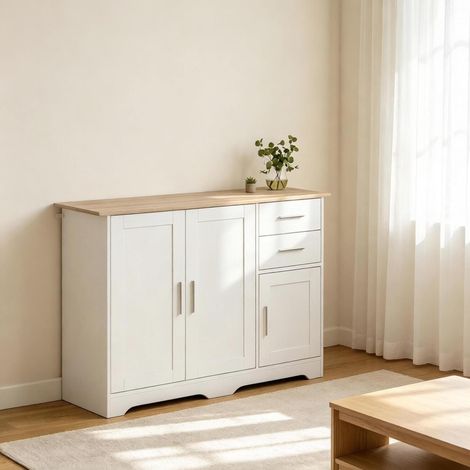 Niedriges Sideboard 100 x 40 x 78 cm aus weißem MDF, integrierter Stauraum – MEUBLIV (1/5)