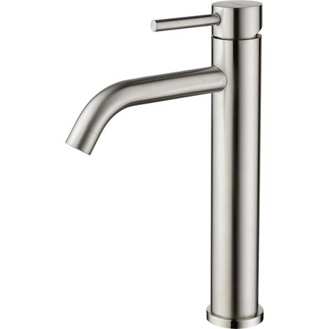 BOED Waschtischarmatur, hohe Waschtischarmatur mit 186 mm Auslaufhöhe, Warm- und Kaltwasser, gebürstete Oberfläche