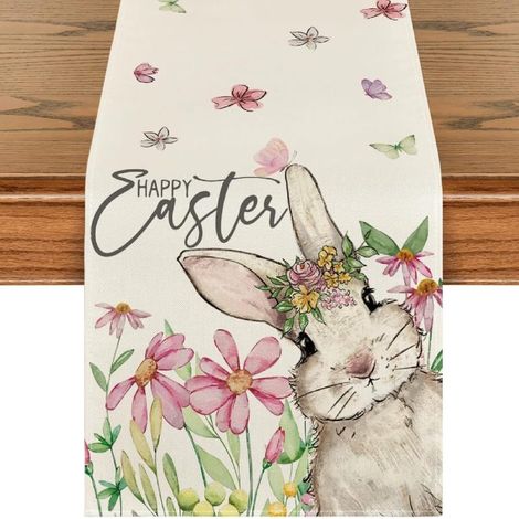 Chemin de table fleuri avec lapin de Pâques, 33 x 183 cm, décoration de table et de fête