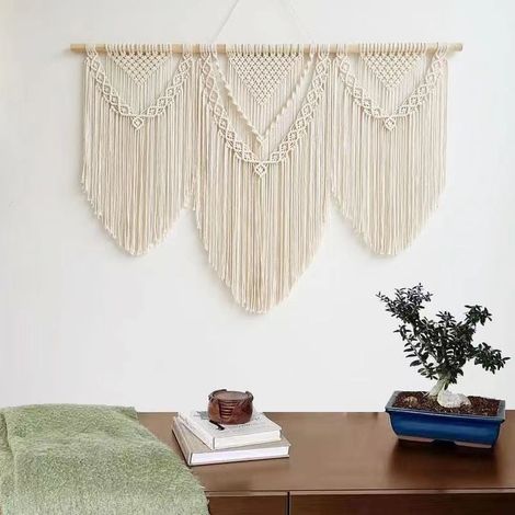 Großer Wandteppich im Bohème-Chic-Stil mit Blattquasten, Baumwollseil und Makramee-Elementen, Wanddekoration für Schlafzimmer, Wohnzimmer, Wohnung, Hintergrund (1/4)