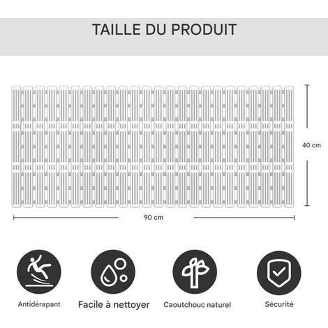 Tapis de bain antidérapant, 90 x 40 cm, tapis de douche, antidérapant, 100 % sans BPA ni latex, tapis antidérapant, tapis de baignoire, tapis de douche, résistant à la moisissure et d (1/3)