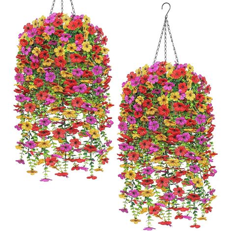 Lot 2 Fleurs Artificielles Suspendre Panier Faux Plantes Suspendues Résistant UV Chaîne Panier Suspendu Fleurs Artificielles (1/5)