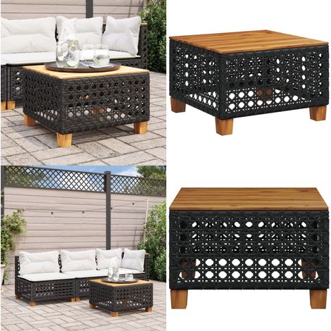 Table de jardin noir 55x55x36 cm résine tressée et bois acacia - Table De Jardin - Mobilier De Jardin - Table Extérieure - Table Patio - Table En Résine Tressée - Home & Living (1/5)