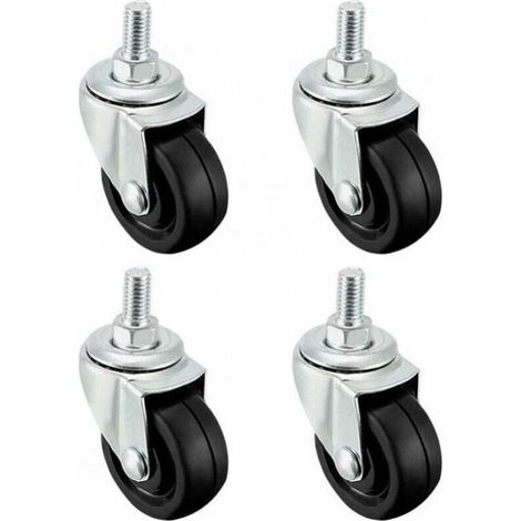 1.5 inch solid rubber swivel casters, M8 x 15 mm thread, black, 4 pieces (1/4)