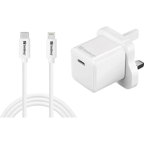 Compatible avec le chargeur secteur USB-C 20 W Sandberg (version britannique) + câble Lightning de 1 mètre (1/5)