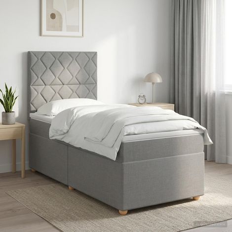 Letto box spring con materasso Grigio Chiaro Singolo Tessuto vidaXL (1/5)