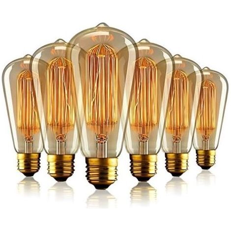 E27 Edison Ampoule Vintage, E27 Ampoules à incandescence Rétro,ST64 220-240V 40W Edison Ampoule Antique Lampe Blanc Chaud- (6pack) (1/4)