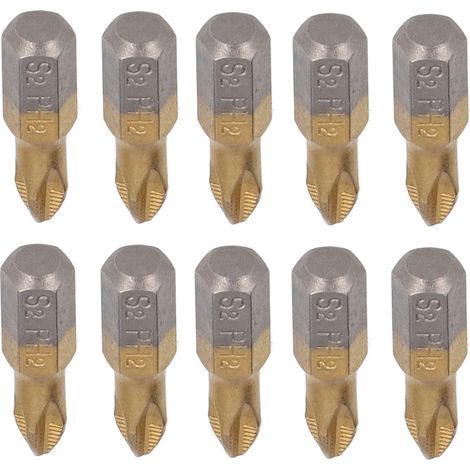 Jeu de 10 embouts cruciformes PH antidérapants, queue hexagonale 1/4, acier allié revêtu titane, outils électriques courts (1/5)