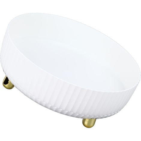 Plateau tournant de rangement à 360°, grande capacité, élégant et organisateur pour épices, fruits et cosmétiques de cuisine (blanc). (1/5)