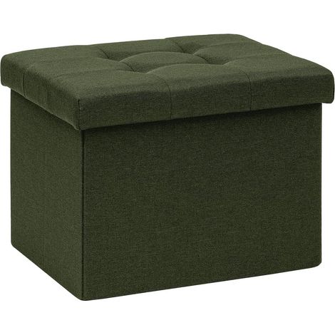 Tabouret de Rangement Pliable en Lin avec Espace de Rangement, Banc rembourré avec Couvercle, pour Salon, Couloir, Chambre d'enfant, 42 x 32 x 32 cm, Olive (1/5)