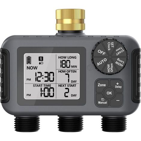 1 x Minuterie arrosage 3 voies, programmable avec détection pluie, robinet automatique pour jardin et pelouse