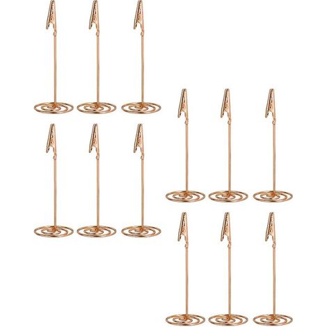 Porte-cartes de table - Lot de 12 - Porte-bloc-notes - Porte-photos - Métal - Porte-cartes de visite - Porte-menus - 4 x 4 x 12 cm - Or rose (1/5)