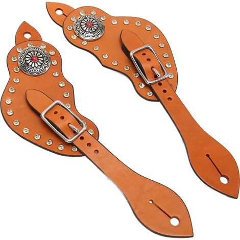 Sangle d'éperon en cuir artificiel réglable avec boucle pour équipement d'équitation marron (1/5)