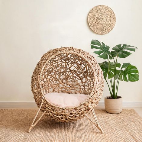 Panier en rotin pour chat avec coussin et pieds surélevés Ø52 x (1/5)