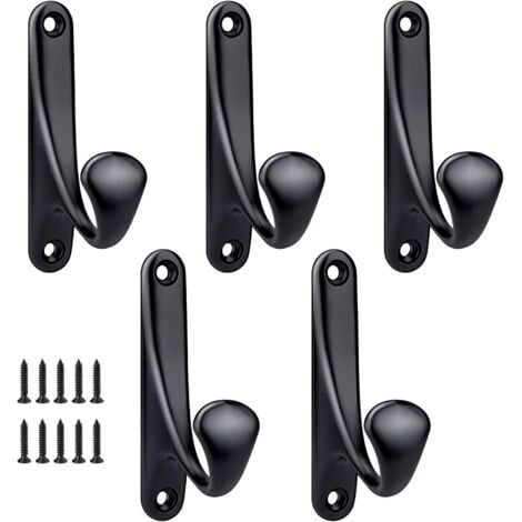 Noir - 5 Stück 86x47mm, Haken Mantelhaken Wandmontage zum Schrauben, Minimalistischer Wandgarderobenhaken aus robuster Zinklegierung, Mantelhaken für Eingangstür, Schlafzimmer, Badezimmer, Mehrzweck-G