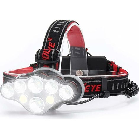 Powerful Rechargeable Headlamp, 18000 Lumen, 8 Modes, LED Headlamp, Powerful Hands-Free Light for Camping, Running, IPX5, Children's Reading
