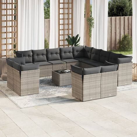 vidaXL Set Divani da Giardino 14pz con Cuscini in Polyrattan Grigio (1/3)