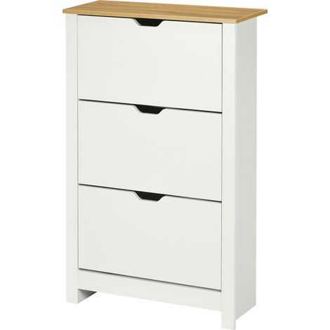 Armoire à Chaussures 3 Portes abattantes 2 Compartiments Panneaux Particules Blanc chêne