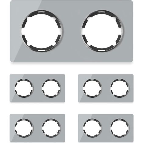 Plaque de finition Garda, en verre, horizontal, 2 postes (lot de 5) - gris