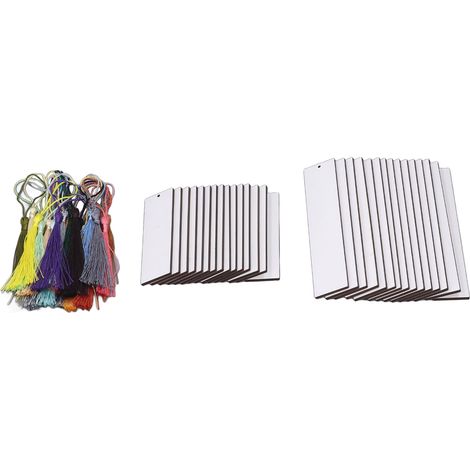 60 marque-pages vierges pour sublimation, double face, avec pompons colorés, pour étiquettes cadeaux personnalisées.
