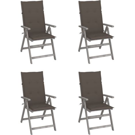 Lot de 4 Chaises inclinables de jardin Siège de Terrasse Fauteuil de jardin avec coussins Bois d'acacia DHNET5121633 (1/5)