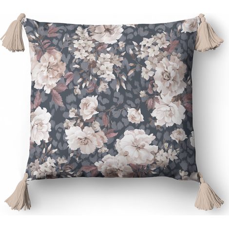 Coussin décoratif 45x45 cm, motif floral bohème (1/2)