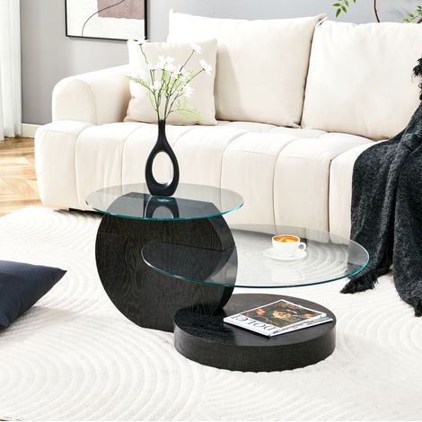 Tavolo salotto 2 ripiani MDF vetro nero Ø50/70 OKMYHOME (1/5)