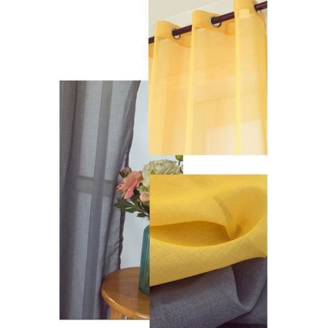 2pcs Rideaux Voilage Gris et Jaune Dégradée 132 x 240cm (L x H) - Voilage en Effet Lin avec Oeillets Diamètre 4cm Gris e Étiquette (1/4)