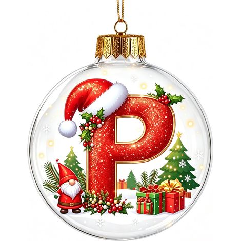 Boule à neige de Noël 3D en acrylique transparent, lettres, décoration à suspendre pour sapin de Noël (non lumineuse) (1/5)