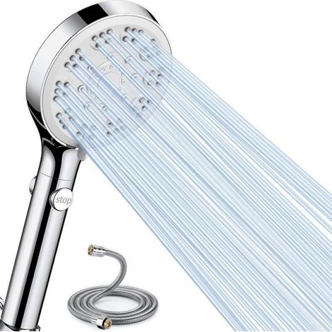 Handbrause mit 1,5m Schlauch, 5 Strahlarten, Wassersparfunktion & Stoppknopf (1/5)