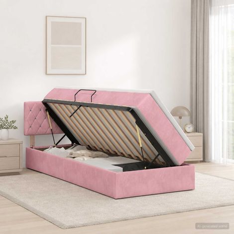 vidaXL Cama con almacenamiento Rosa 90 x 200 cm Terciopelo (1/5)