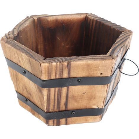 Pot de fleur en bois massif, Vintage, Hexagonal, tonneau en bois, jardinière pour jardin, Patio, décoration de maison S (1/5)