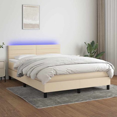 vidaXL Sommier à lattes de lit avec matelas LED Crème 140x190 cm Tissu (1/5)
